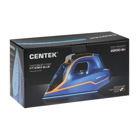 Iron CENTEK CT-2363, 2200 watts, ceramic soles, 300 ml, blue-yellow-8