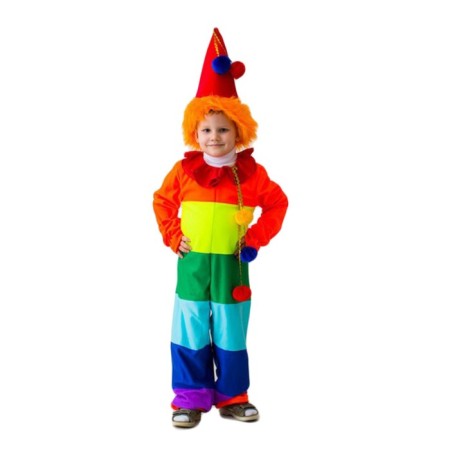 Carnival costume "Rainbow Clown", overalls, cap with hair, height 122-134 cm
