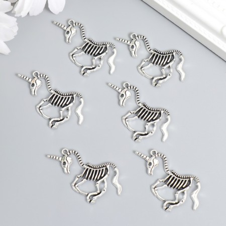 Decor for creativity Metal "Skeleton Unicorn" silver set 6 pcs 3.9x2.7 cm-1
