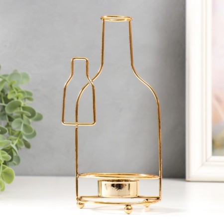 Summary Metal for 1 candle "Two bottles" d-4 cm gold 8x8.5x19 cm-1