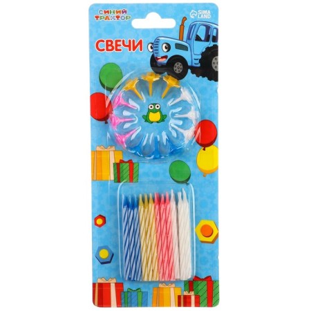 Set of candles for a cake, 24 pcs, blue tractor-2