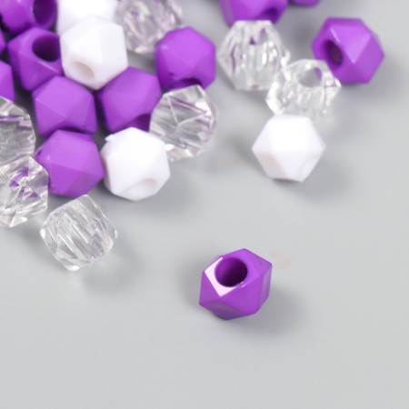 Plastic beads "Crystal polyhedron. Violet, white, transparent" set of 30 g 1x1x1 cm-2
