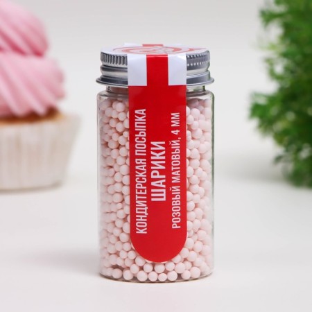 Sprinking confectionery "balls", 4 mm, pink matte, 50 g-1