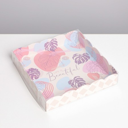 Cookie box, confectionery packaging with PVC lid, “abstraction”, 15 x 15 x 3 cm