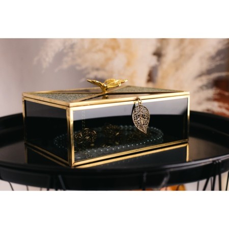Casket Glass with a metal frame "Butterfly and leaf" Black haze 18.7x14.6x9 cm-6