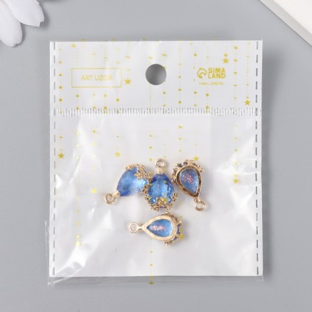 Decor for creativity Plastic "A drop with golden flowers" Blue crystal 2x1.2 cm-4