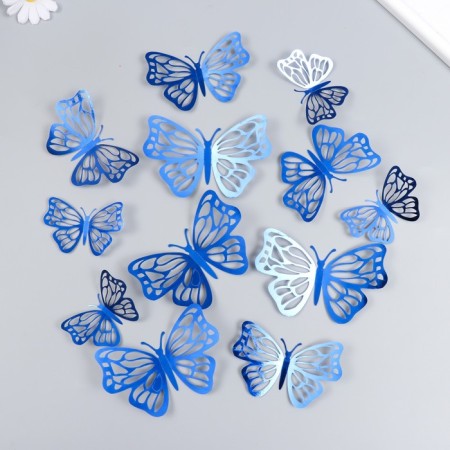 PVC sticker "Butterflies, bright blue" set 12 pcs 12 cm, 10 cm 8 cm