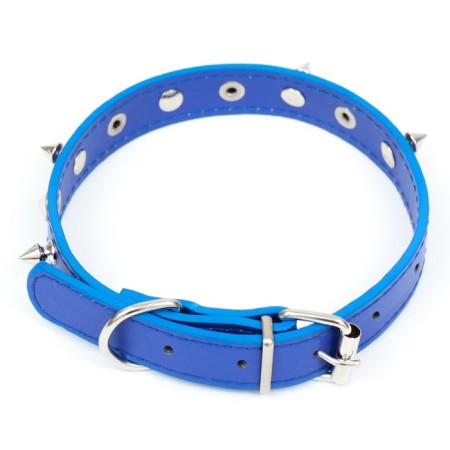 Collar "Lyon" with spikes 45 x 2 cm, Osh 34-40 cm, artificial leather, blue-1