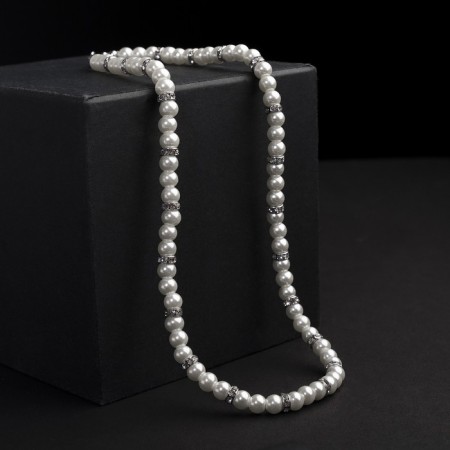 Pearl beads "Bride" with rhinestones, ball No. 4, white color, l = 43.5 cm