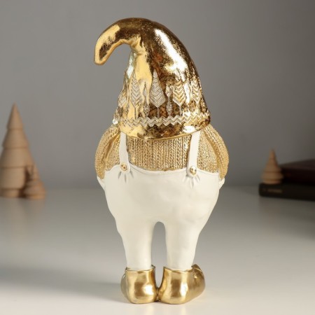 Polystone souvenir "Dwarf in white pants, a gold sweater and cap" 11x9x23 cm-2