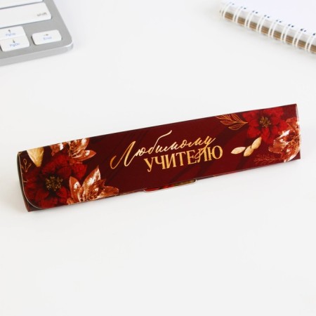 Pen in the gift case to the "beloved teacher", metal, blue paste, writing 1 mm node-1