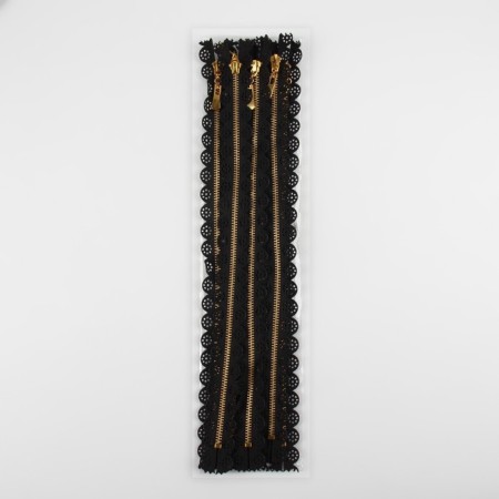 Metal zipper, No. 3, non -proceeding, automatic lock, 30 cm, black/gold color-3