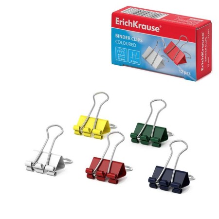 A set of paper clamps 15 mm, 12 pcs., In a cardboard box, color, Erichkrause