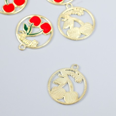 Decor for creativity Metal, enamel "Cherry in the circle" gold 2.1x2.5 cm-1