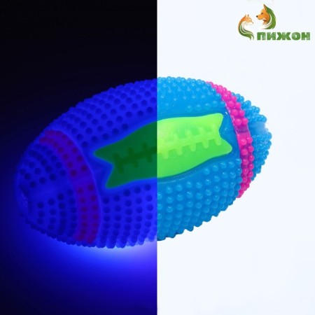 Dog ball glowing with a squirrel "Rugby", TPR, 7 cm, blue