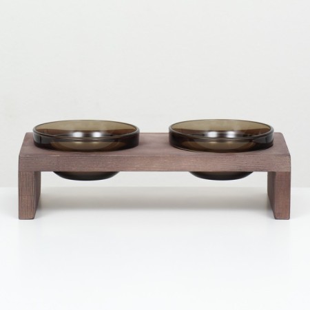 Double stand with dark glass bowls 30 x 14.5 cm x 6.5 cm 2x250 ml, wenge-1