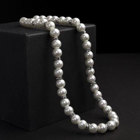 Pearl beads "Bride" with rhinestones, ball No. 8, white color, l = 45 cm