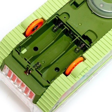 Tank "gears", light and sound, works from batteries, green color-3