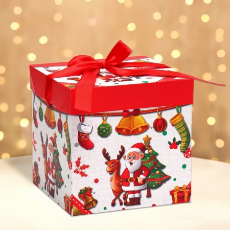 New Year. Box a gift New Year's folding "Santa Claus and Christmas tree" 15x15x15 cm.