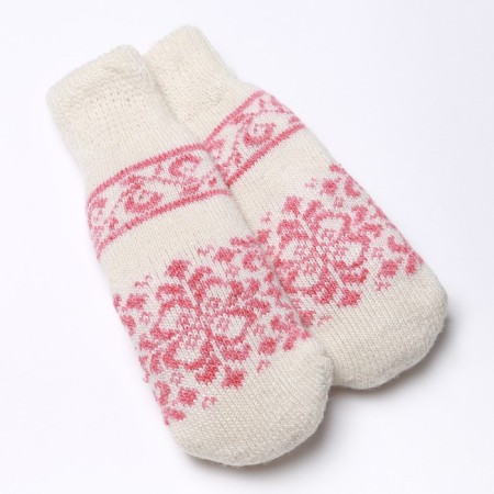 Mittens women's woolen color white/red, size 20-22