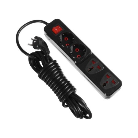 Удлинитель Luazon Lighting, 2 евро+2 унив.роз., 5 м, 2200 Вт, 2х0.5 мм2, с выкл., черный-1