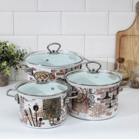 Set of pan “Loft-5-1-Elit”, 3 subjects: 2.4 l, 3.4 l, 5 l, glass covers, induction