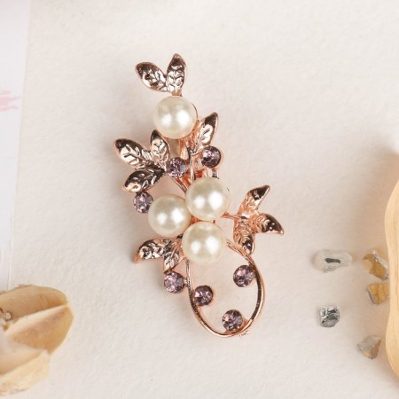 Brooch "Pearl branch" with dew, white-purple color in pink gold-1