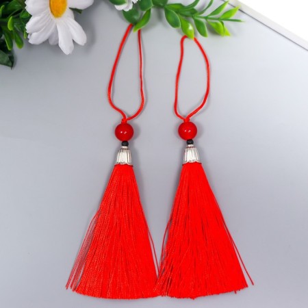 Decor for creativity Textile "Brush with a bead" Red set 2 pcs 10x1 cm