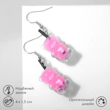 Mishka earrings transparent, black-pink color in silver