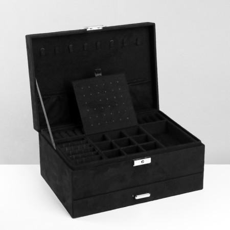 Steam for jewelry "Casket" 2 level, phlock, 24.5 × 17 × 12 cm, black color-10