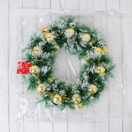 New Year's wreath D-30 cm "Golden balls in the hog"-2