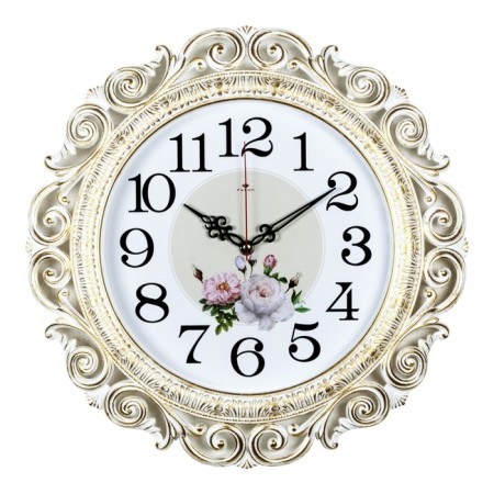 Watching clock, interior: flowers, "hoston", silent, d-40.5 cm, white gold-2