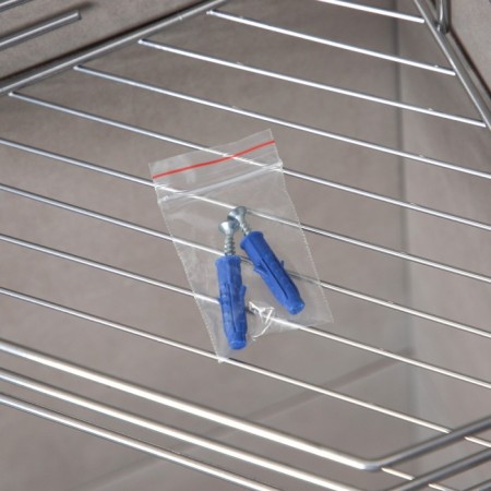 The bathroom shelf is angular, 20.5 × 20.5 × 6.5 cm, chromium color-3
