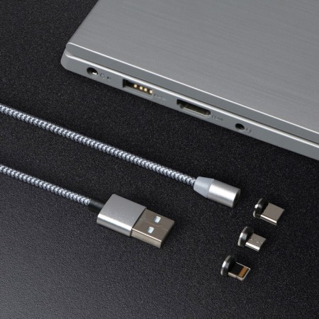 Windigo cable, 3 in 1, MicroUSB/Lightning/Type -C - USB, Magnetic, 2 A, Nylon, 1 m, silver.-2