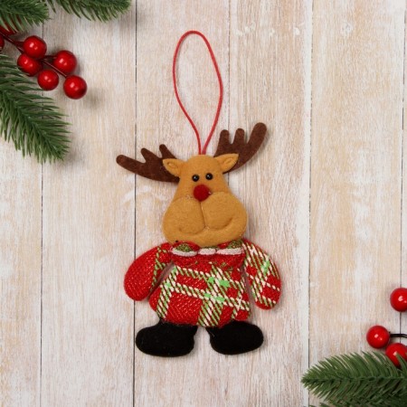Soft suspension "Deer in a checkered suit" 7x9 cm, red