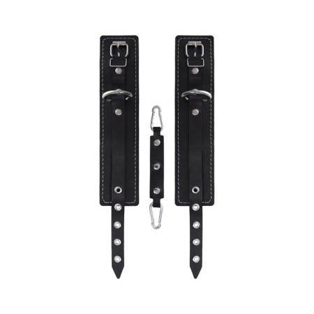 Two -layer shackles with a white line Pecado BDSM, genuine leather, black-3