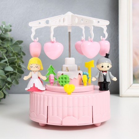 Musical Mechanical Casket "Carousel - Wedding" Pink 13.5x13.5x20 cm