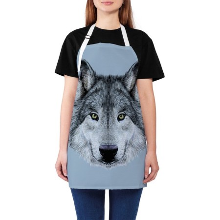 Apron kitchen with a “wolf look” photo print, adjustable, size OS