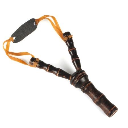 Bamboo slingshot, double rubber tourniquet, wooden, 19x11 cm,-3