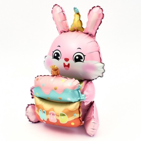 Foil ball 37 "Bunny with cake", pink color-3