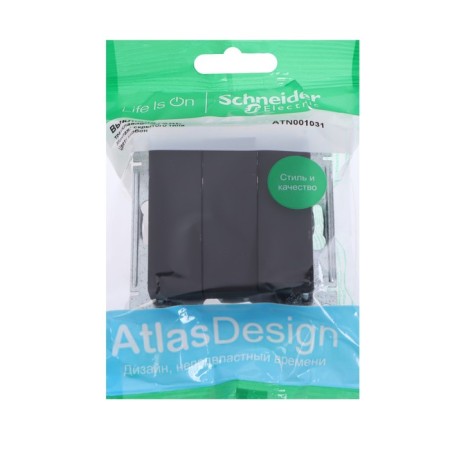 Switch Se Atlasdesign, 10 a, 3 keys, IP20, mechanism, hidden, carbon color, Atn001031-1