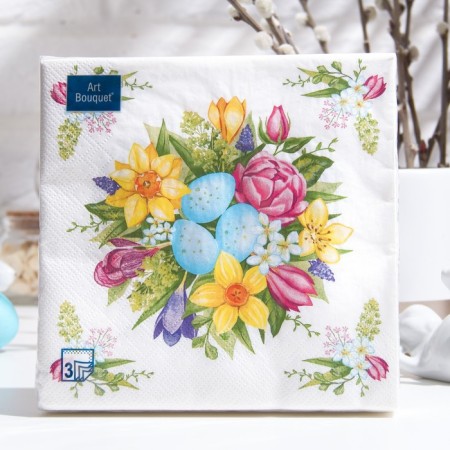 Easter napkins paper art bouquet “Bouquet for a holiday”, 3 layers, 33x33 cm, 20 pcs