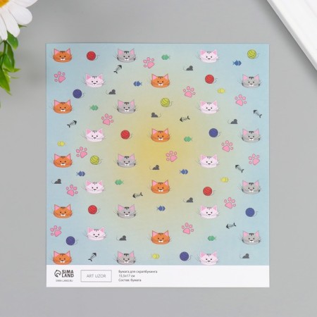 Scrapbooking paper "kittens" density 180 grams set 10 pcs 15.5x17 cm-2