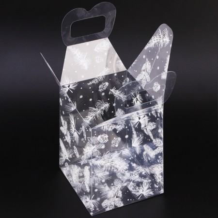 New Year. Box gift New Year folding PVC "New Year's branches" 12 x 12 x 15 cm.-3