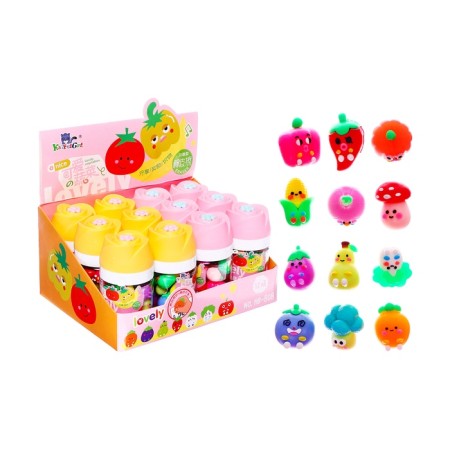 A set of figured erasers 12 pieces in a plastic box mix fruits/berries/vegetables