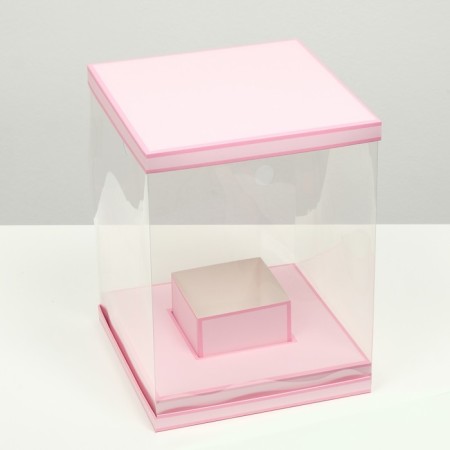 Box for flowers with a vase and PVC windows are folding, pink, 23 x 30 x 23 cm-2
