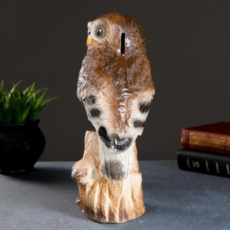Piggy bank "Owl on the stump" Brown, 11x13x27.5cm-1