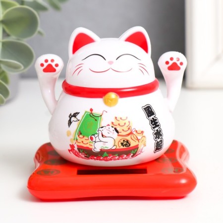 Plastic pendulum from the solar battery "White Mani-Neko with a bell on the neck" 7.5x7x7.5 cm 94687