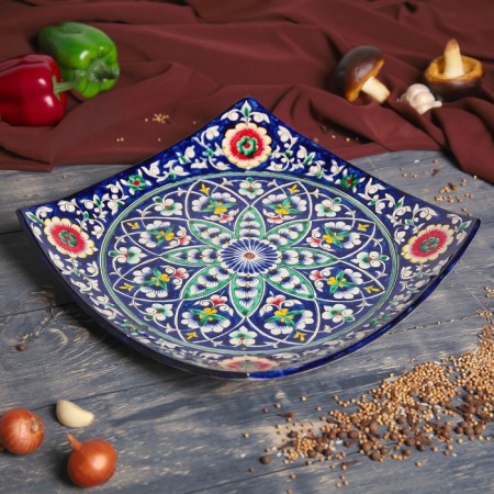 Largan Rishtan ceramics "Patterns", 31 cm, square, blue