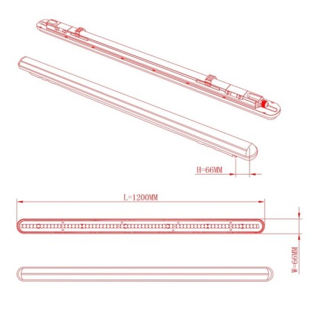 Linear LED lamp ERA SPP-2, 1200x76x66 mm, IP65, 36W, 3420LM, 6500K, gray-8